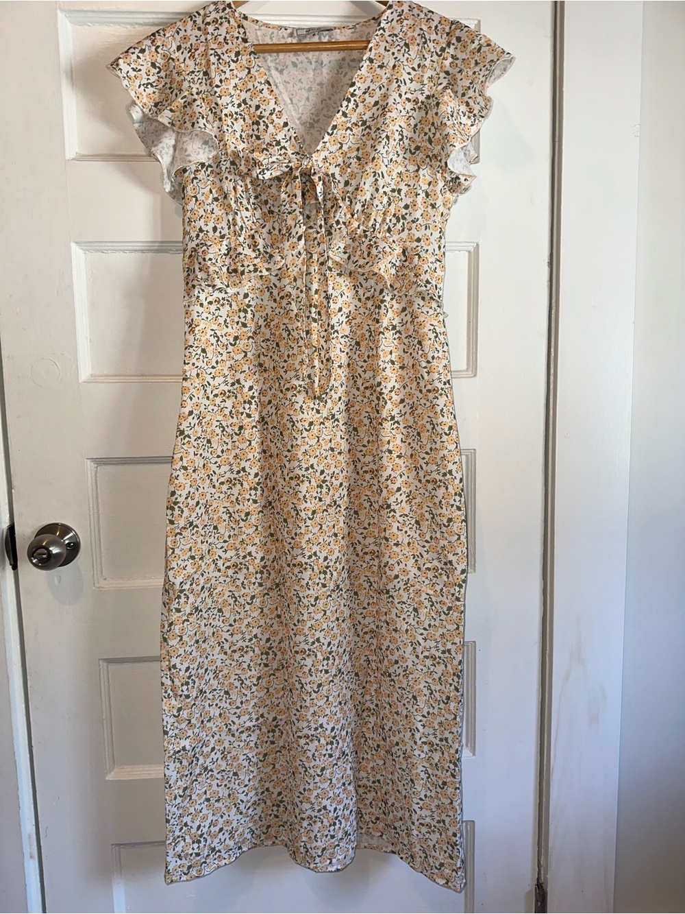 RIHOAS Yellow Floral Ruffle-Detail Maxi Dress